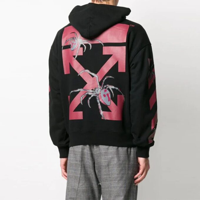 SS20 Spider Arrow Printing Hooded Fleece Men Black