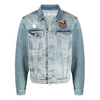 SS21 Apple Logo Pattern Denim Jacket Loose Fit Blue