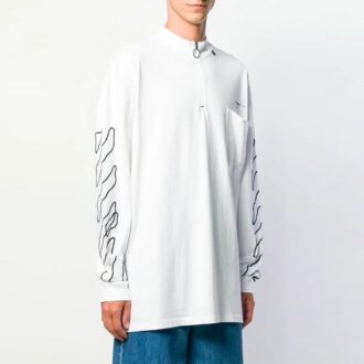 SS21 Arrow Logo Pattern Half Zipper Long Sleeves Loose Fit White