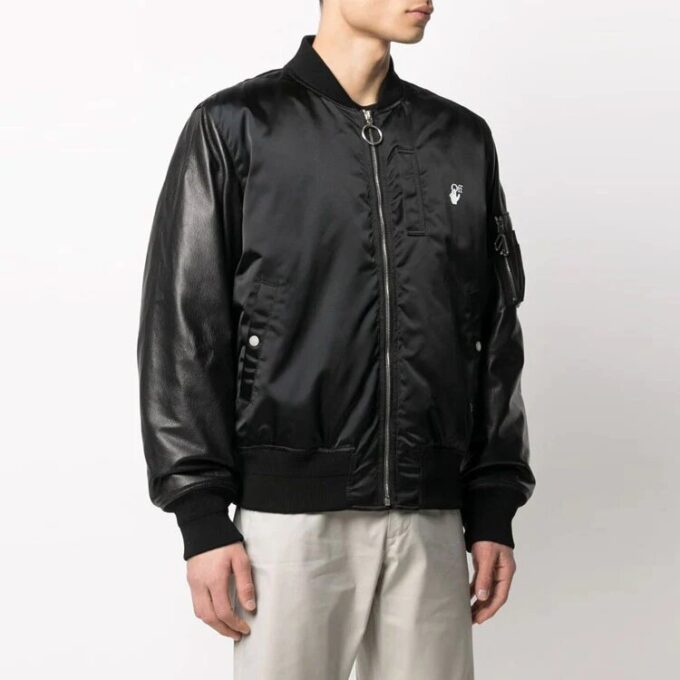 SS21 aviator Logo Printing Splicing Jacket Black