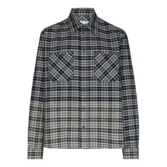 SS21 Chest Pocket Plaid Long Sleeves Shirt Loose Fit Black Gray