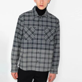 SS21 Chest Pocket Plaid Long Sleeves Shirt Loose Fit Black Gray