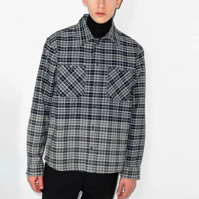SS21 Chest Pocket Plaid Long Sleeves Shirt Loose Fit Black Gray