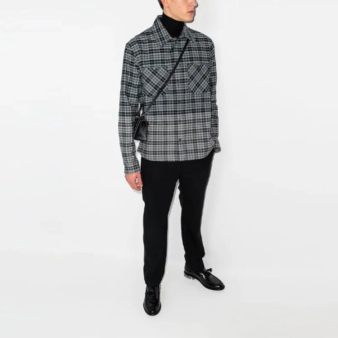 SS21 Chest Pocket Plaid Long Sleeves Shirt Loose Fit Black Gray