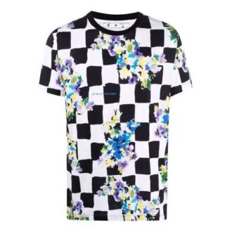 SS21 Cotton Flowers Plaid Short Sleeve Black White T-Shirt