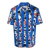 SS21 Flowers Printing Stripe Short Sleeve Shirt Version Blue