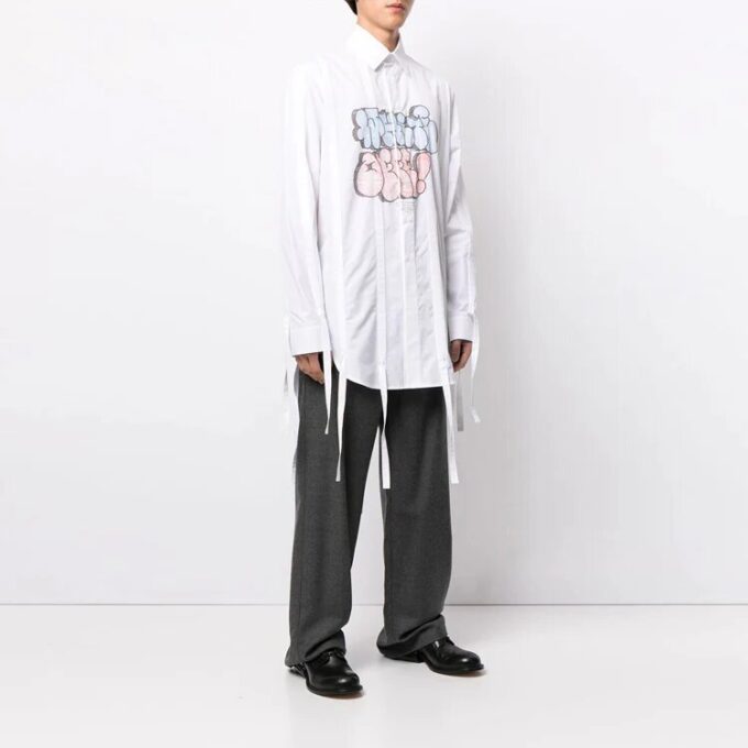 SS21 Graffiti Logo Printing Long Sleeves Shirt White
