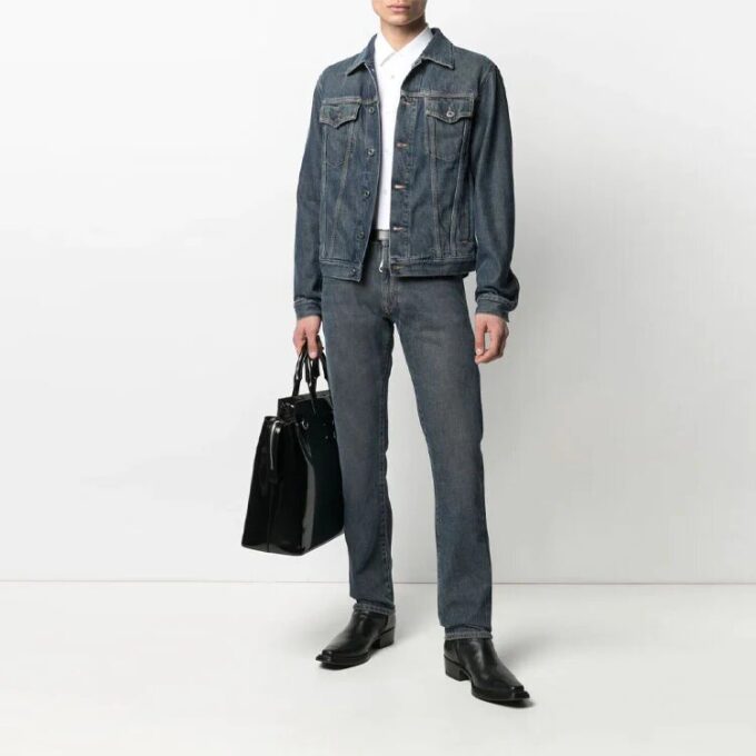 SS21 Logo Pattern Printing Denim Jacket Loose Fit Denim Blue