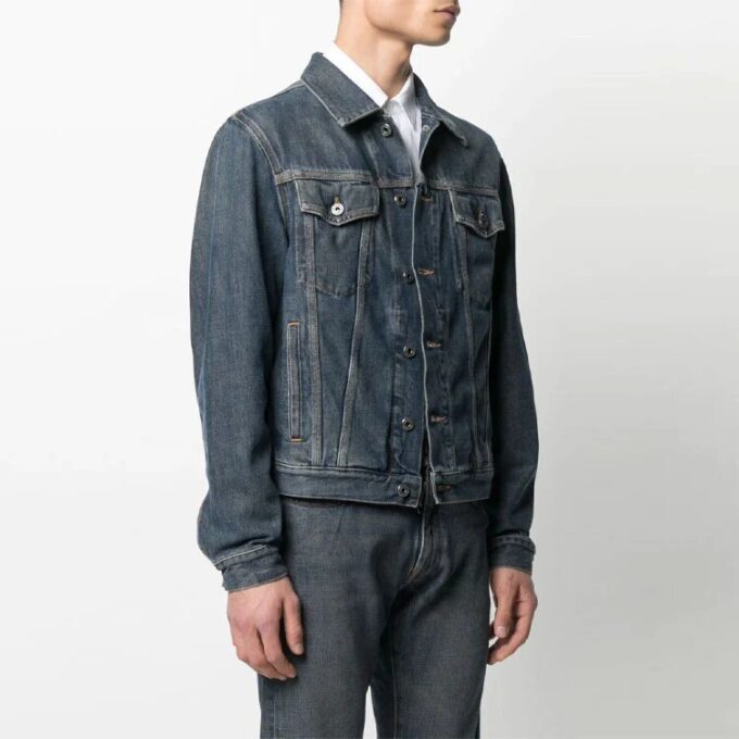 SS21 Logo Pattern Printing Denim Jacket Loose Fit Denim Blue
