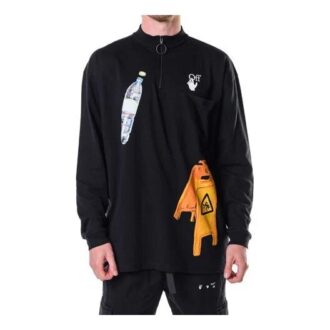 SS21 Pattern Half Zipper Long Sleeves Black