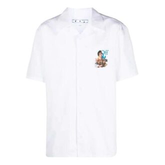 SS21 Pattern Printing Short Sleeve lapel Shirt Slim Fit Version White
