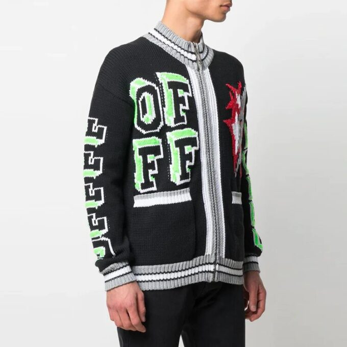 SS21 Pattern Zipper Cardigan Jacket Black
