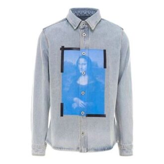 SS21 Printing Pattern lapel Long Sleeves Denim Shirt Blue
