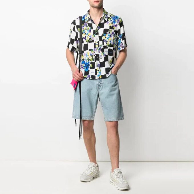 SS21 Printing Plaid Short Sleeve Shirt Loose Fit White