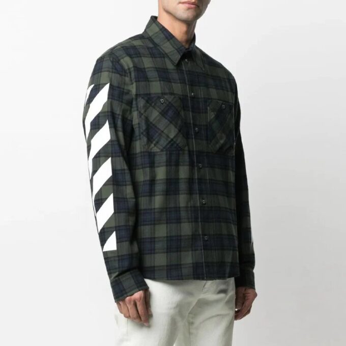SS21 Stripe Printing Plaid flannel Long Sleeves Shirt Green