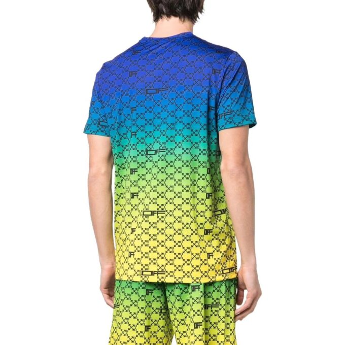 SS22 Alphabet Geometry Pattern Full Print Gradient Short Sleeve Blue
