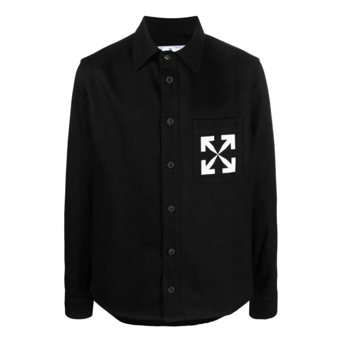 SS22 Arrow Logo Pattern Denim Long Sleeves Shirt Black