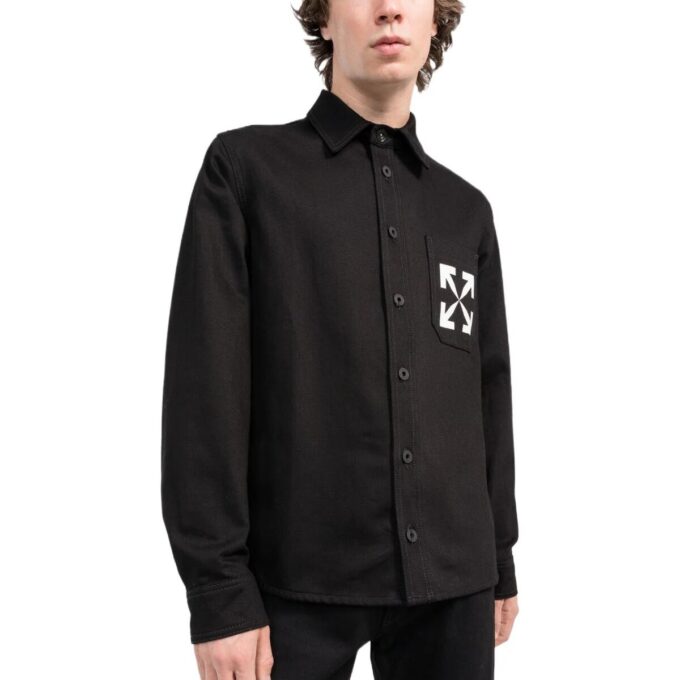 SS22 Arrow Logo Pattern Denim Long Sleeves Shirt Black