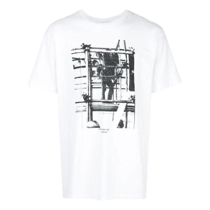 SS22 Arrow Pattern Printing Round Neck Short Sleeve White