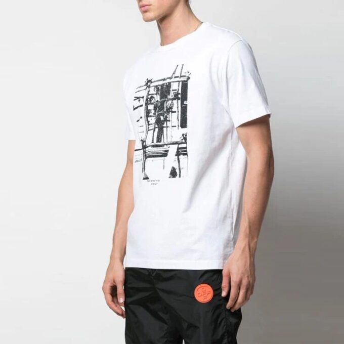 SS22 Arrow Pattern Printing Round Neck Short Sleeve White