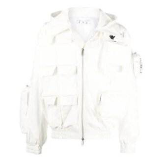 SS22 Multiple Pockets Logo Printing aviator Jacket White