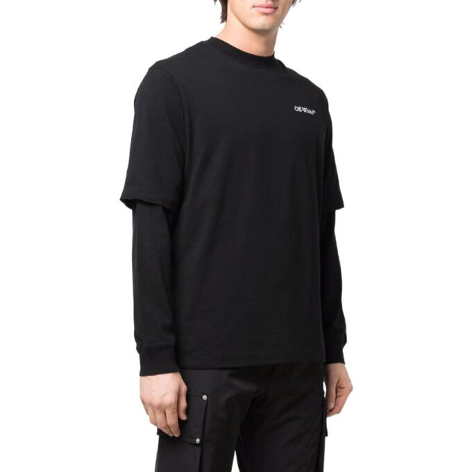 SS22 Printing Logo Solid Color Round Neck Long Sleeves Black