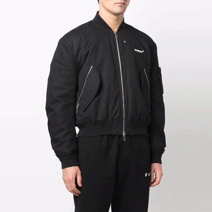 SS22 Printing Zipper Long Sleeves aviator Jacket Black