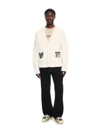 Star Logo Diagonal Varsity Knit Cardigan