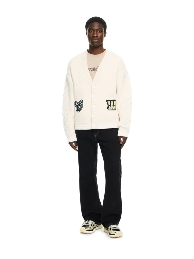 Star Logo Diagonal Varsity Knit Cardigan Star Logo Diagonal Varsity Knit Cardigan