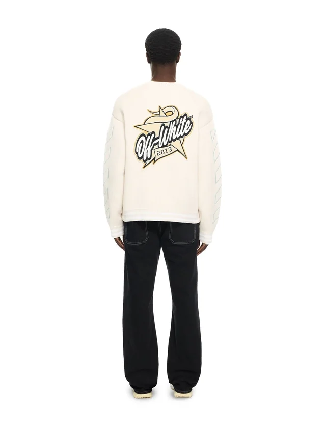 Star Logo Diagonal Varsity Knit Cardigan Star Logo Diagonal Varsity Knit Cardigan