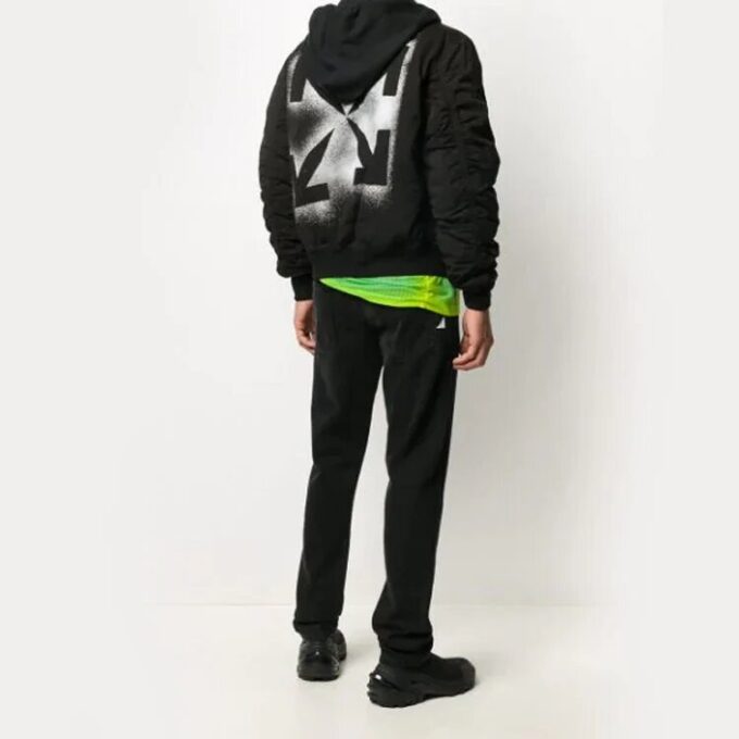 Stencil Arrows Motif Hooded Bomber Jacket