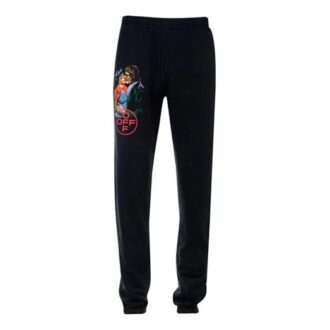Street Style Cotton Oversized Logo Pants Men Black