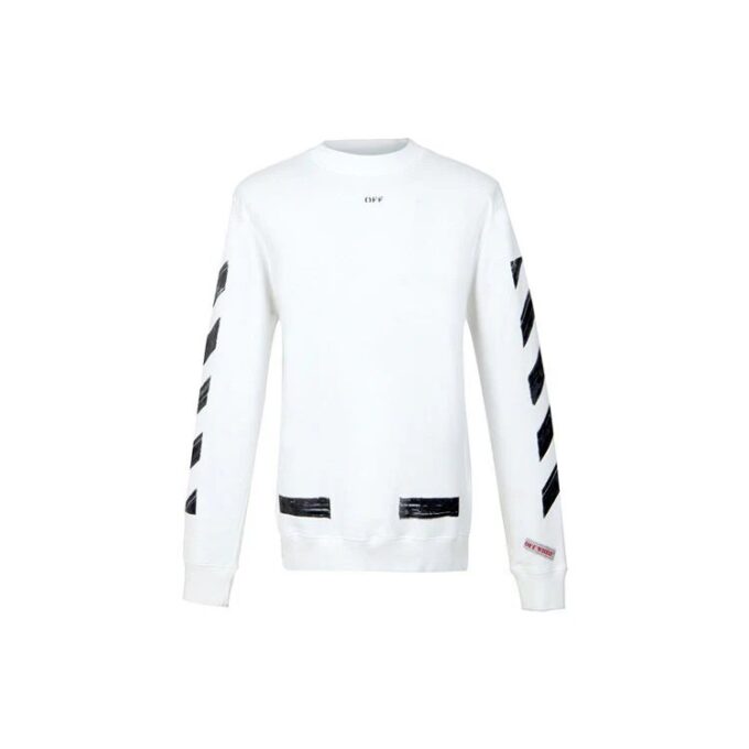 Stripe Cotton Round Neck Long Sleeves Slim Fit Version White