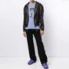 Stripe Detail Zipper Hooded Jacket Loose Fit Unisex Black