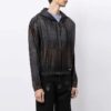 Stripe Detail Zipper Hooded Jacket Loose Fit Unisex Black