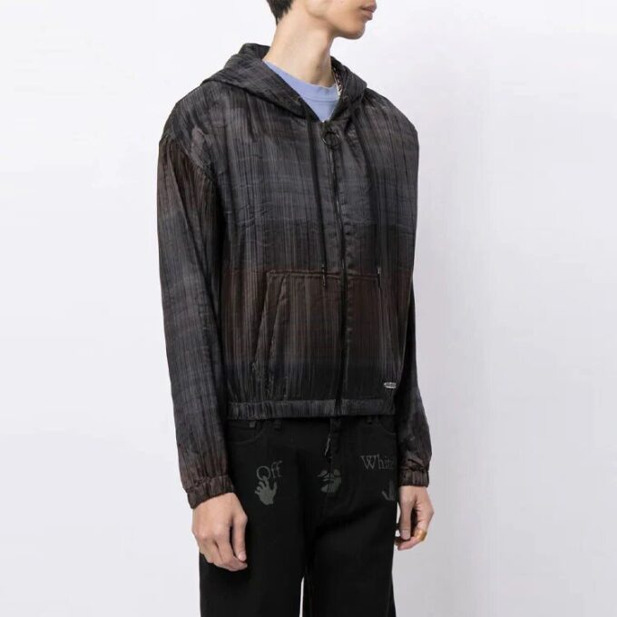 Stripe Detail Zipper Hooded Jacket Loose Fit Unisex Black