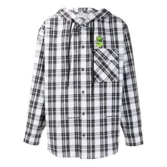 Stripe Hooded Long-sleeve Shirt Unisex White