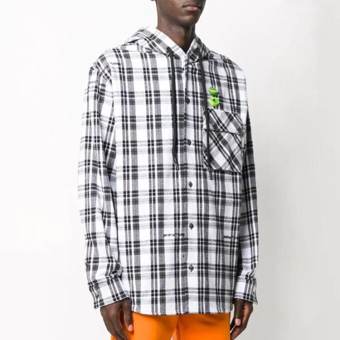 Stripe Hooded Long-sleeve Shirt Unisex White