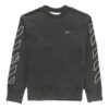 Stripe Logo Embroidered Loose Round Neck Black