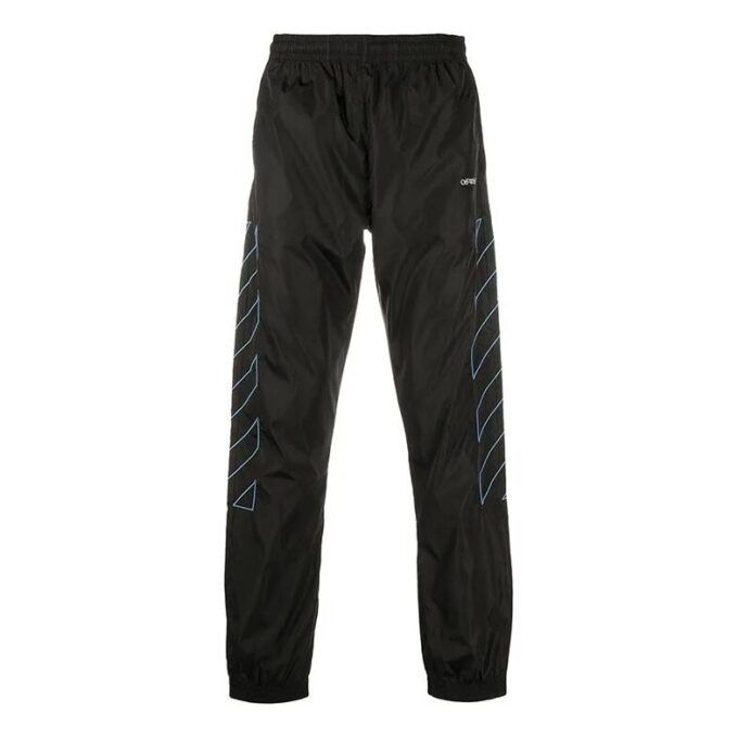 Stripe Nylon Training Long Pants Black