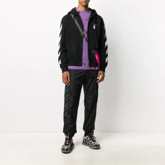 Stripe Nylon Training Long Pants Black