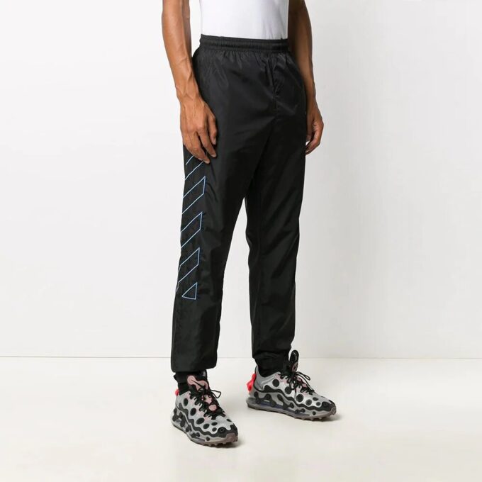 Stripe Nylon Training Long Pants Black