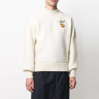 Unisex Printing Round-neck Knitted Sweaters Ivory