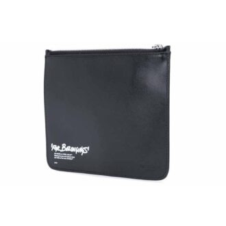 Unisex Quote-motif Printing Clutch Bag Black