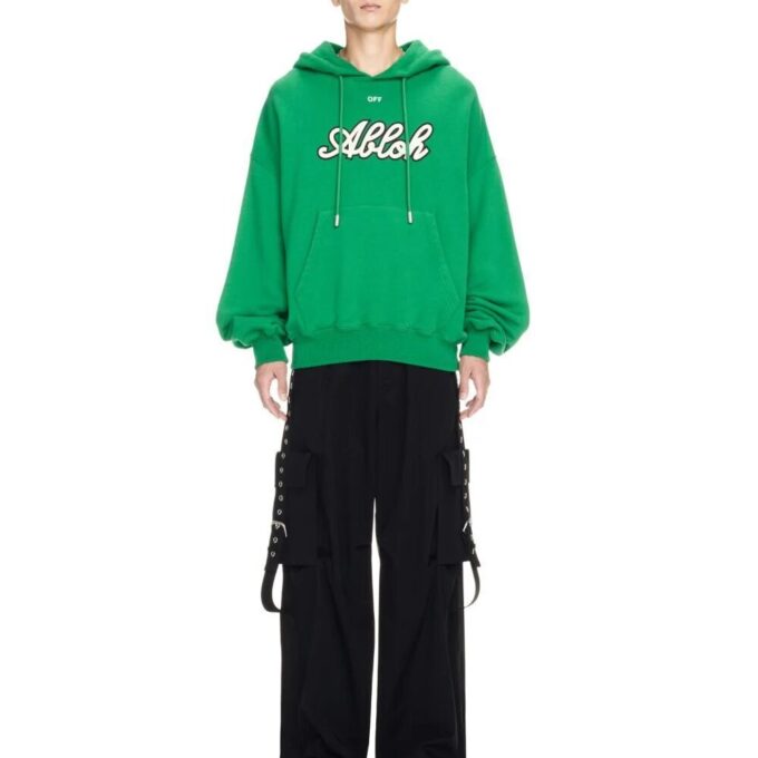 Varsity-Print Cotton Hoodie “College Green”