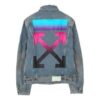 Vintage Printed Gradient Arrow Distress Denim Jacket Blue