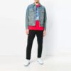 Vintage Printed Gradient Arrow Distress Denim Jacket Blue