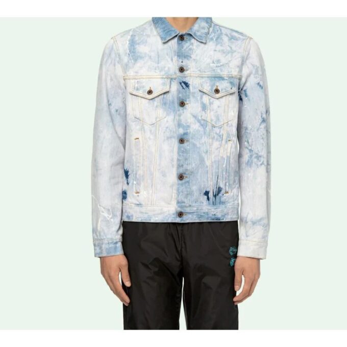 WASHED ARROW PRINT DENIM Jacket Men Light Blue White