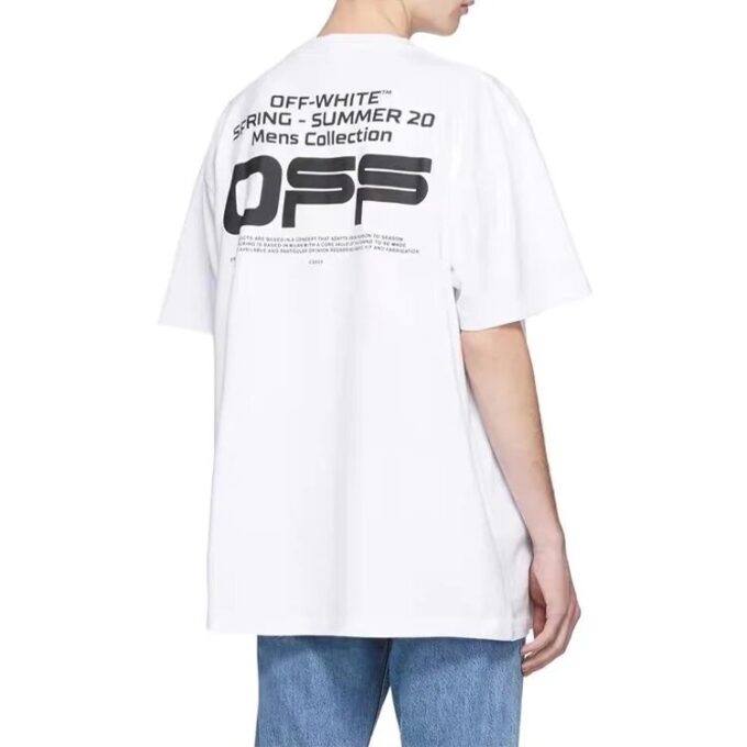 Wavy Line Logo Basic Alphabet Slogan Short Sleeve Ordinary Version White