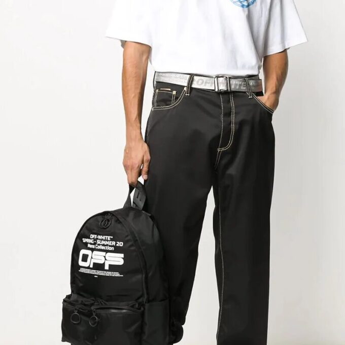 Wavy Logo Backpack Off Slogan Printing Black